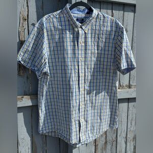 IZOD Plaid Shirt XL Men’s Slim Fit Casual Dressy Office Work Golf Blue & Yellow